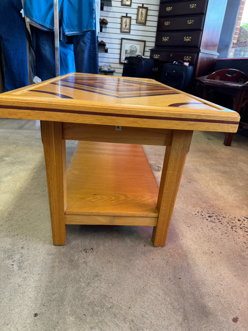 Light Oak w/ Dark Wood Inlay Handmade Coffee Table