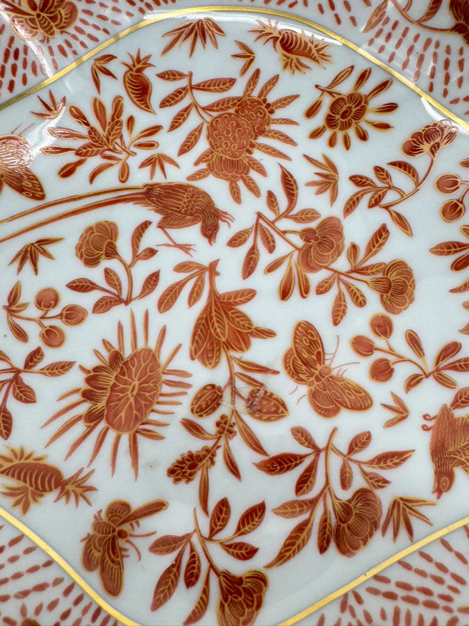 MOTTAHEDEH Rust & Gold Porcelain Sacred Bird and Butterfly Dish