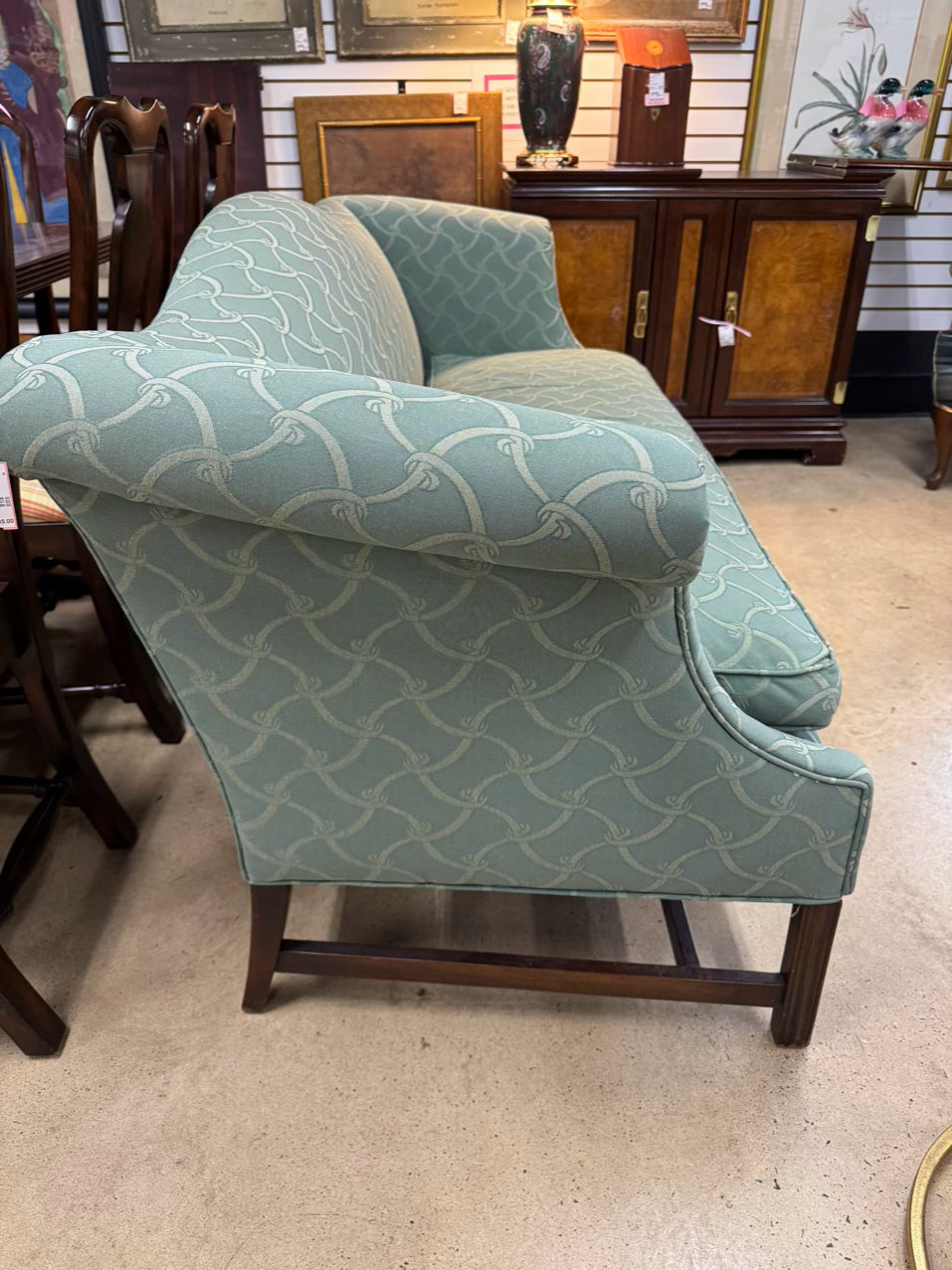 Green Geometric Chippendale Sofa