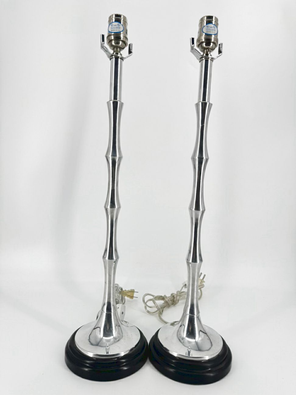 INDIA Silver Metal Bamboo Pair of Buffet Lamps