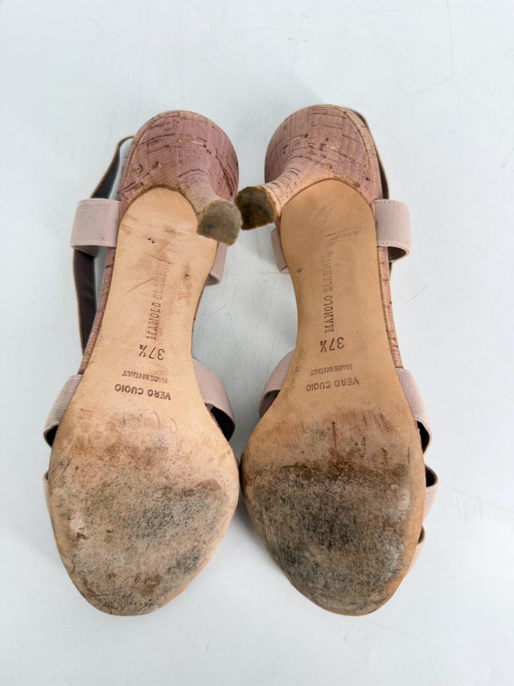 MANOLO BLAHNIK Size Wmns 37.5 Beige Grosgrain Slingback Heels