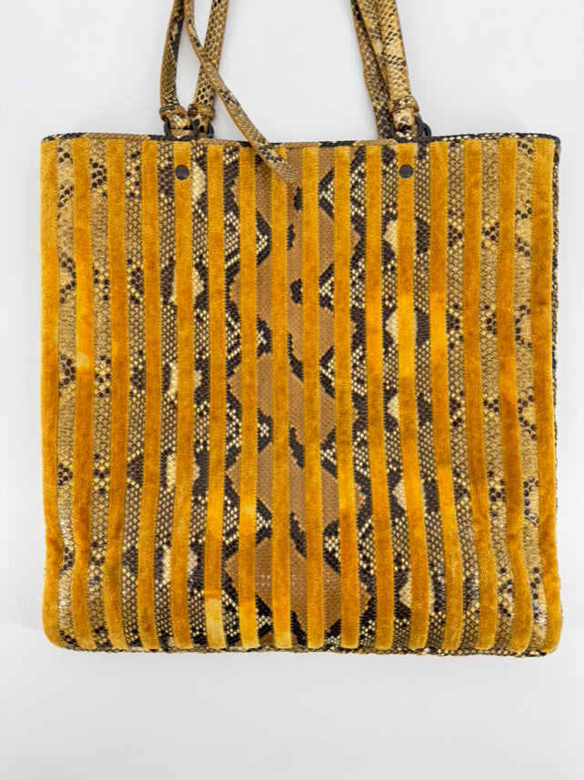 BOTTEGA VENETA Mustard Suede & Snakeskin Embossed Leather Purse