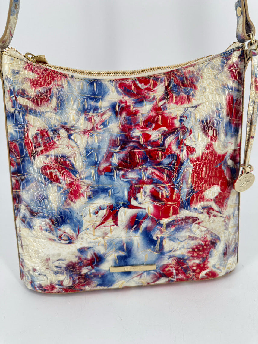 BRAHMIN Blue, Red & White Embossed Leather Crossbody Bag
