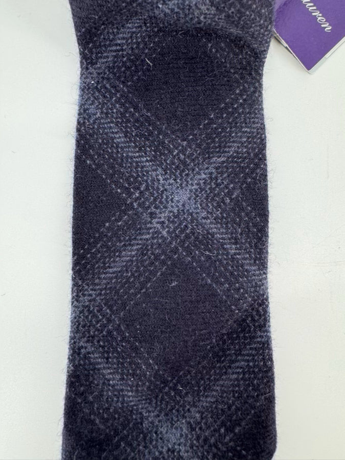 RALPH LAUREN PURPLE LABEL Navy Plaid Camel Hair Tie NWT