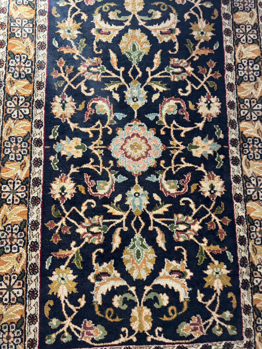 Cream & Gold Wool & Silk Oriental Area Rug