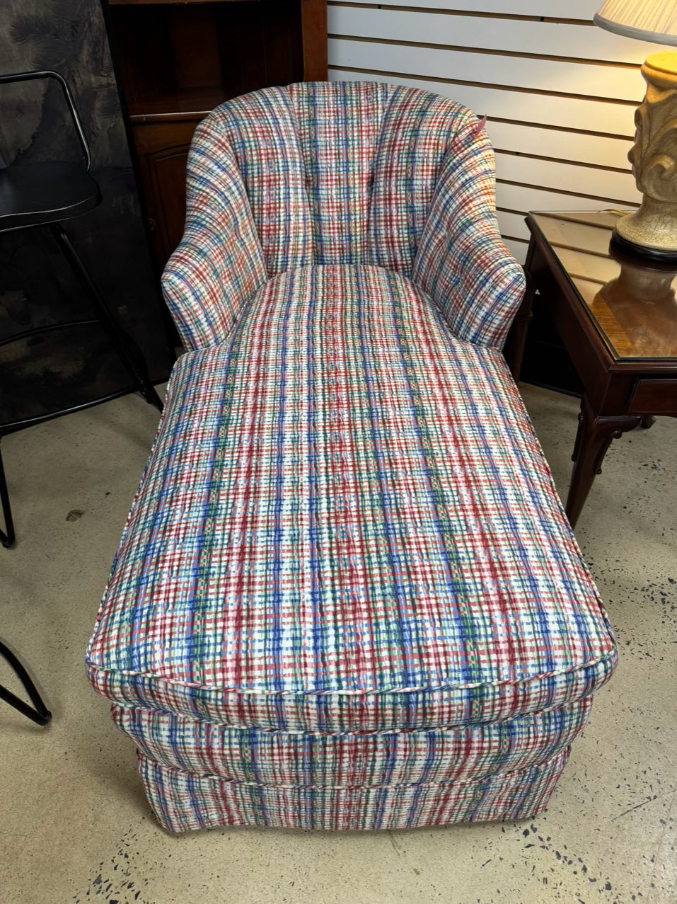 Red & Blue Plaid Chaise