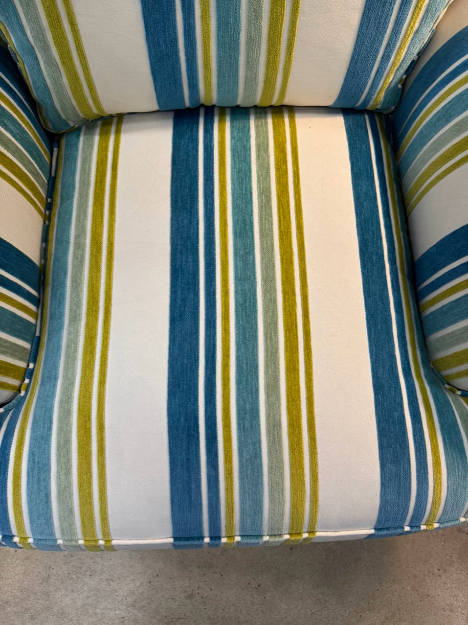 SHERRILL Ivory, Blue & Green Stripe Club Chair