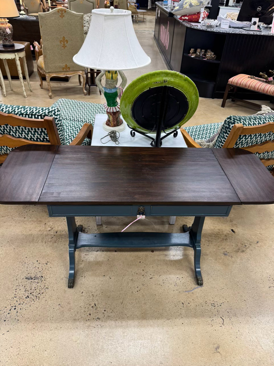 VINTAGE Blue Painted Wood Occasional Table w/ Dropleaf Sides