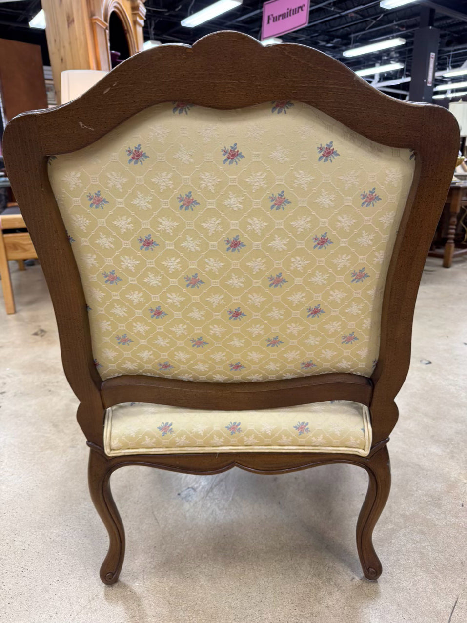 Yellow Floral Upholstered Wood Chair