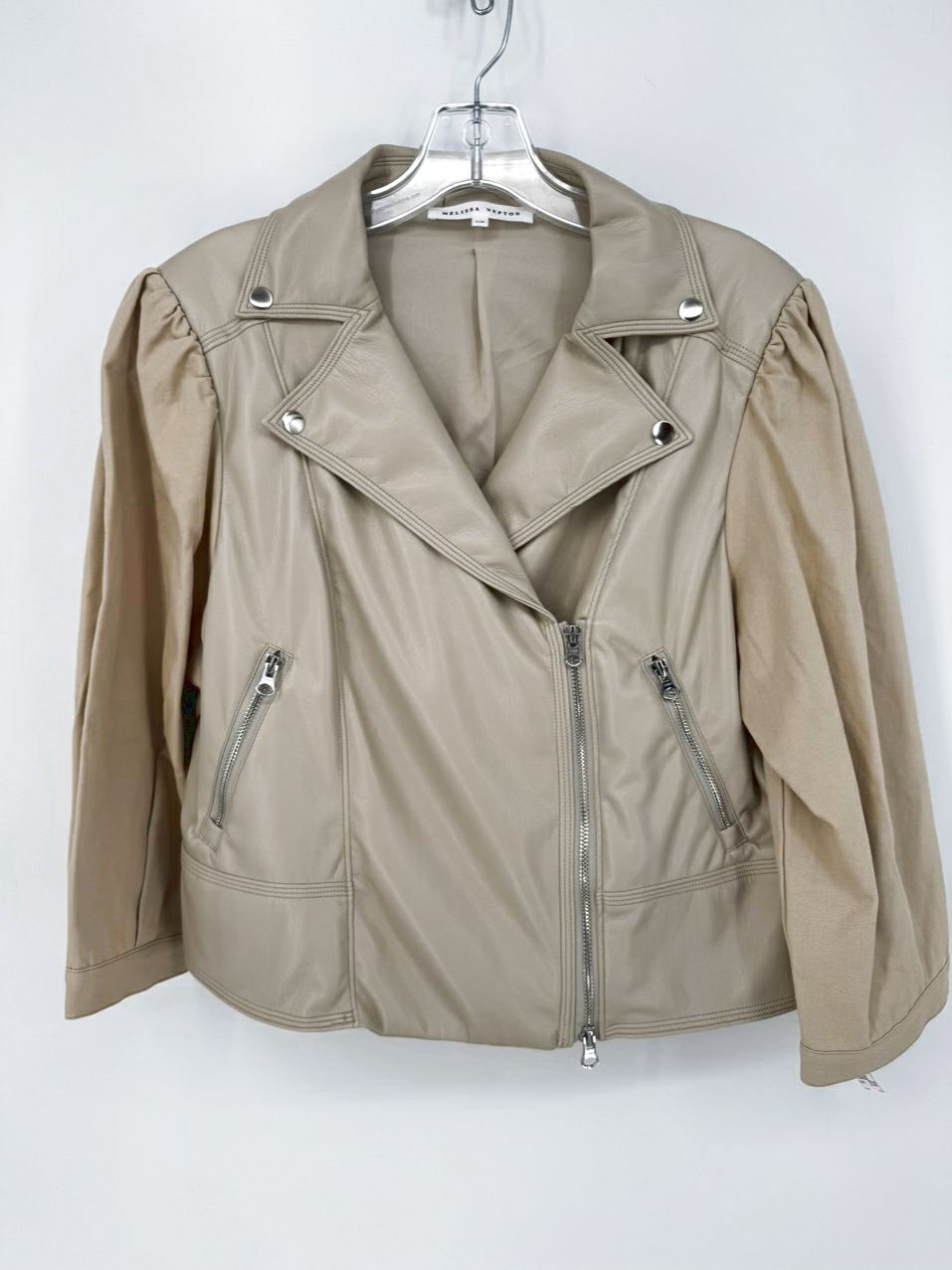 MELISSA NEPTON Size L Beige Faux Leather Clover Jacket