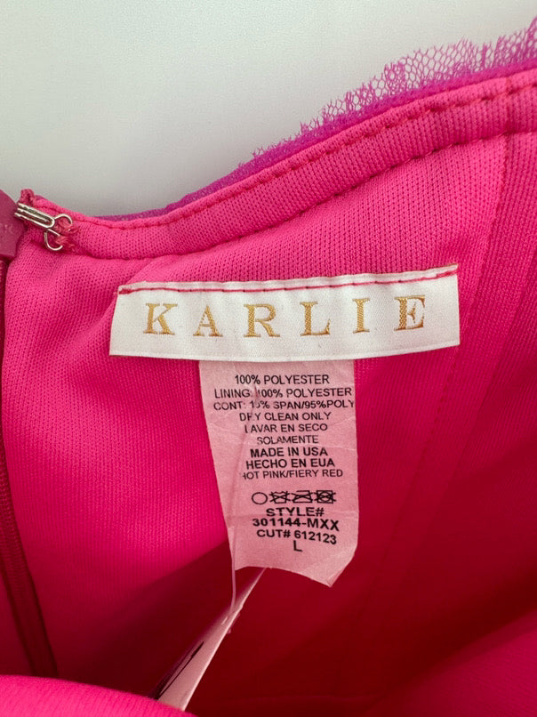 KARLIE Size L Fuchsia & Orange Tulle Off-The-Shoulder Cocktail Dress NWT