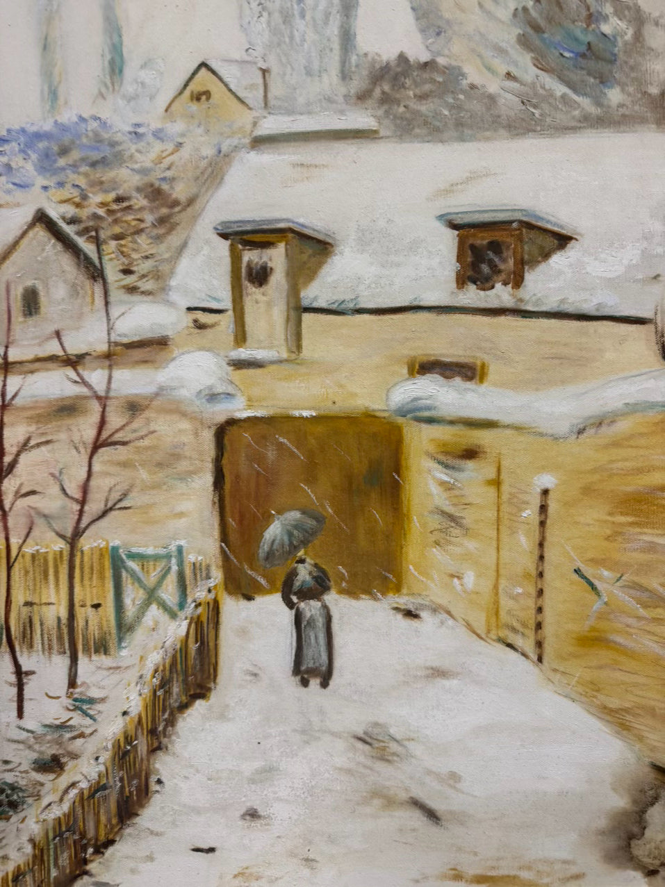 Lady in Snow Painting in Gold Frame