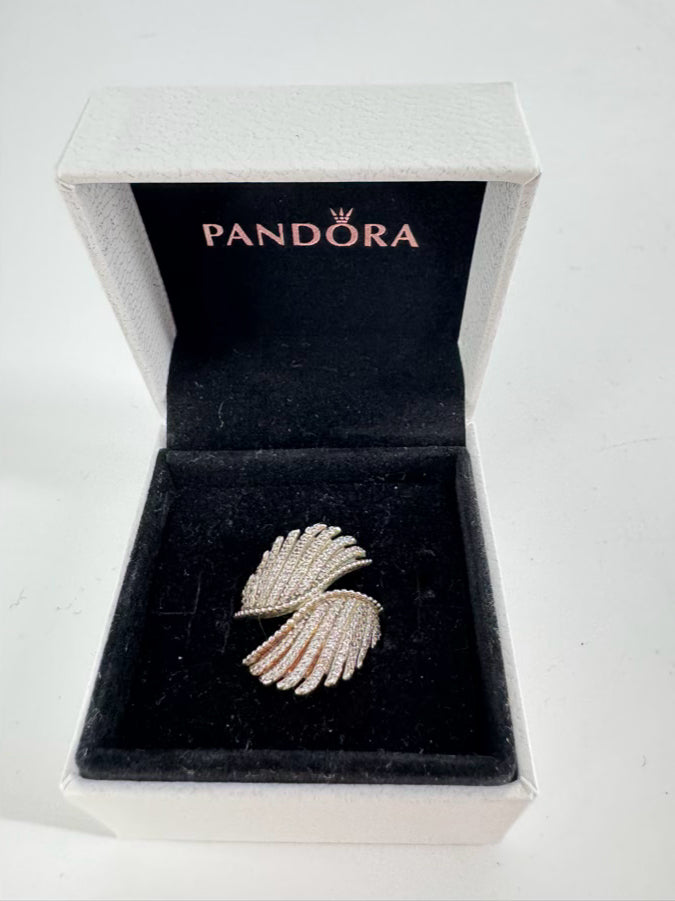 PANDORA STERLING SILVER Cubic Zirconia Majestic Feathers Ring