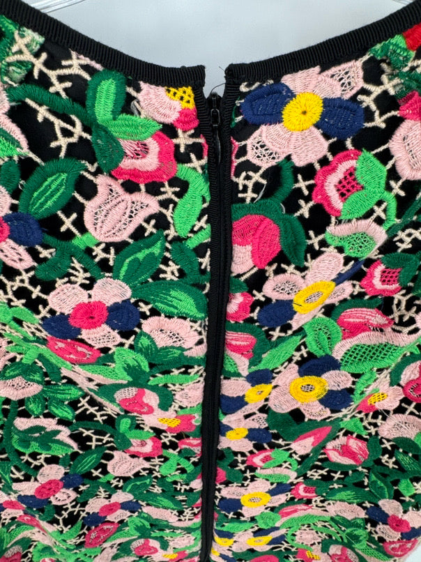PAULE KA Size 40 Multi-Color Floral Needlework Sleeveless Dress
