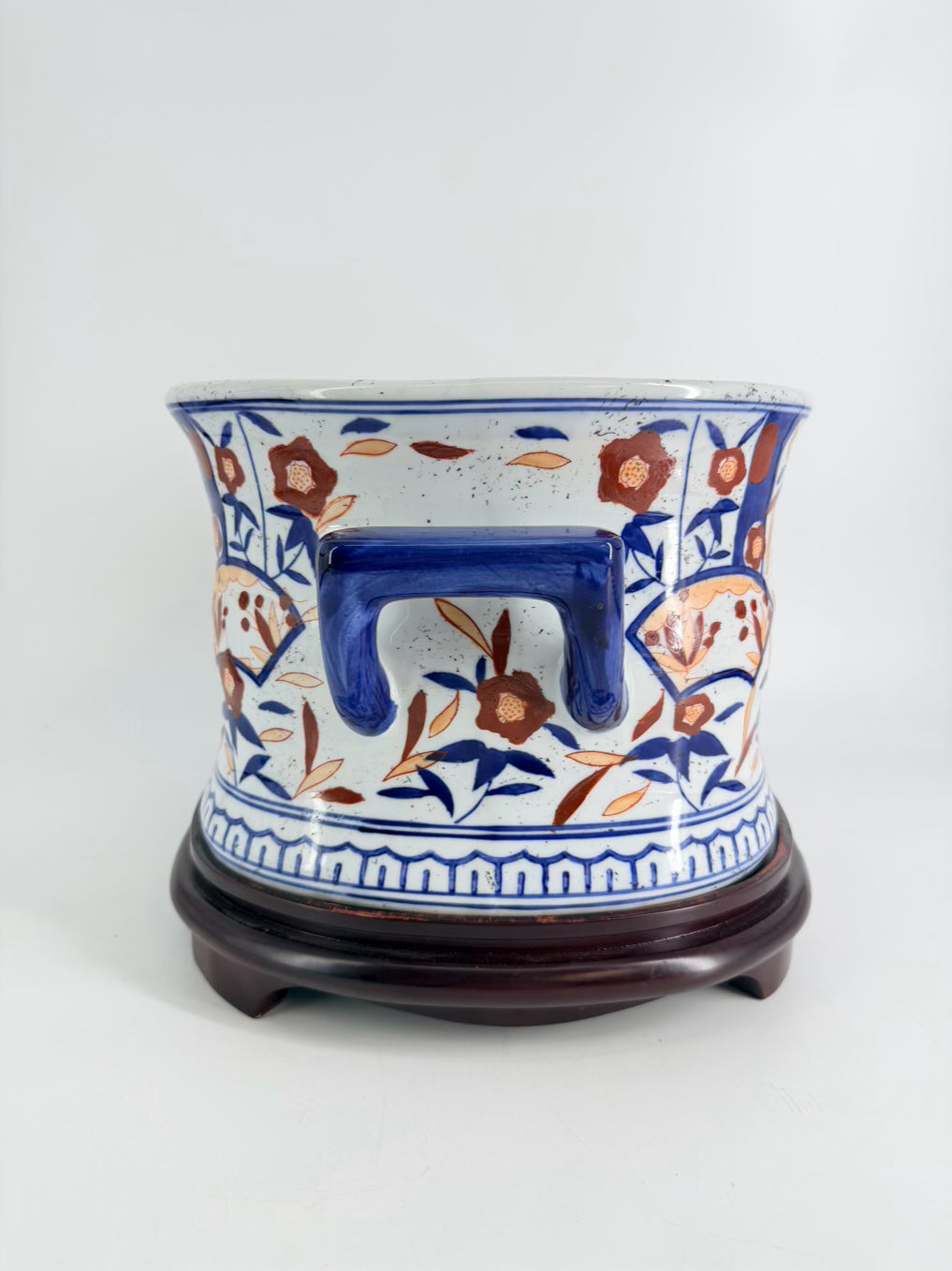 Navy, Rust & White Porcelain Foot Bath w/ Wood Base