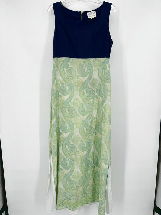SAIL TO SABLE Size L Navy & Green Print Maxi-Dress
