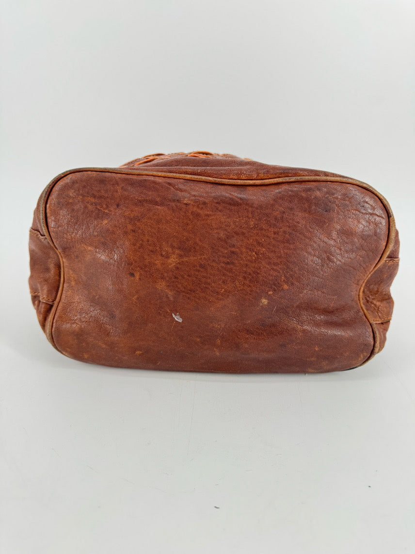 TRACY REESE Cognac Leather Woven Purse