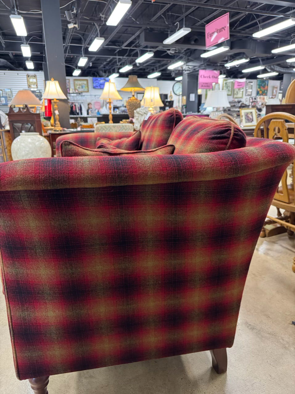Red, Gold & Black Plaid Love Seat
