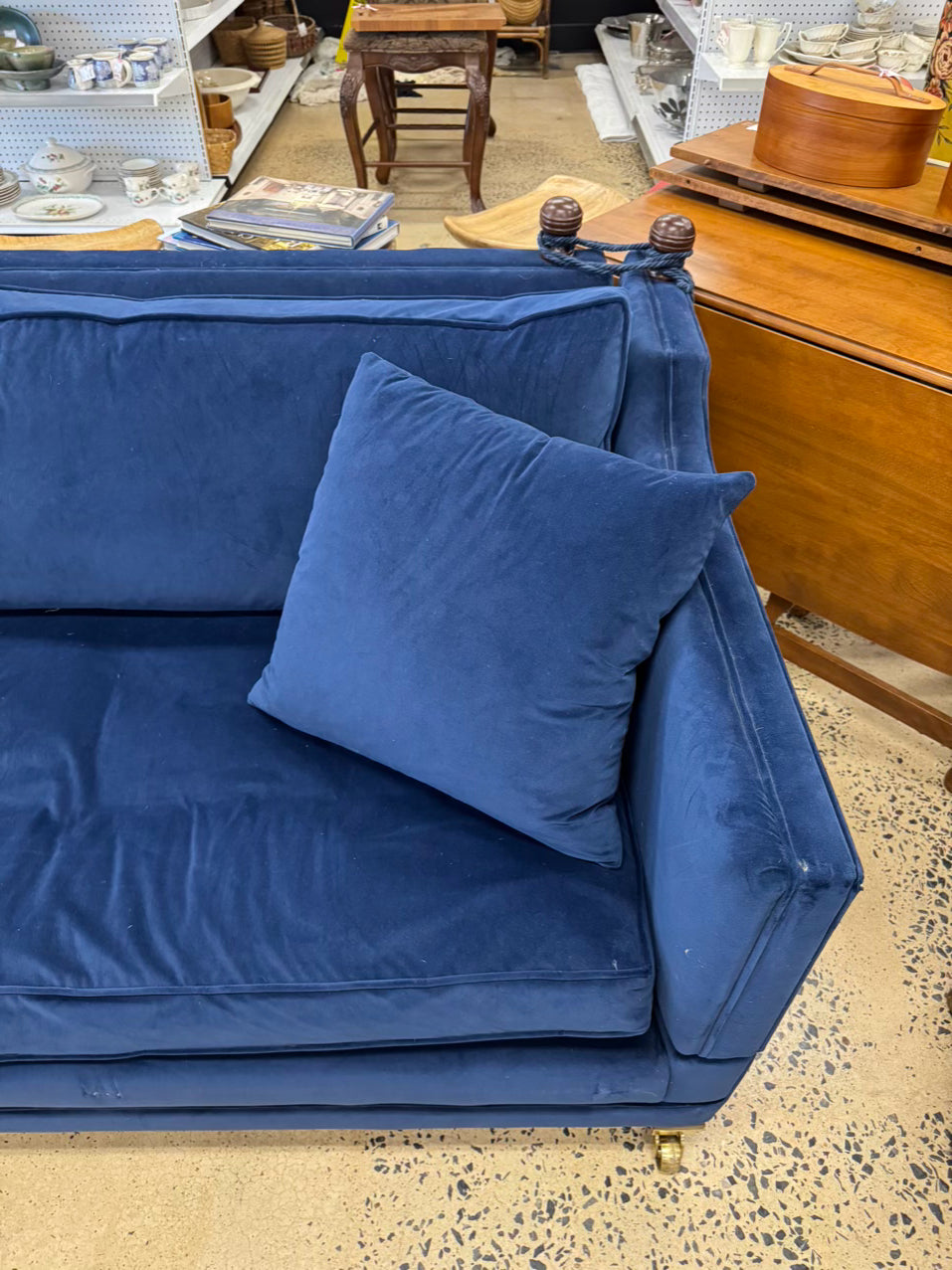DURESTA Blue Velvet Fold Down Sides Sofa