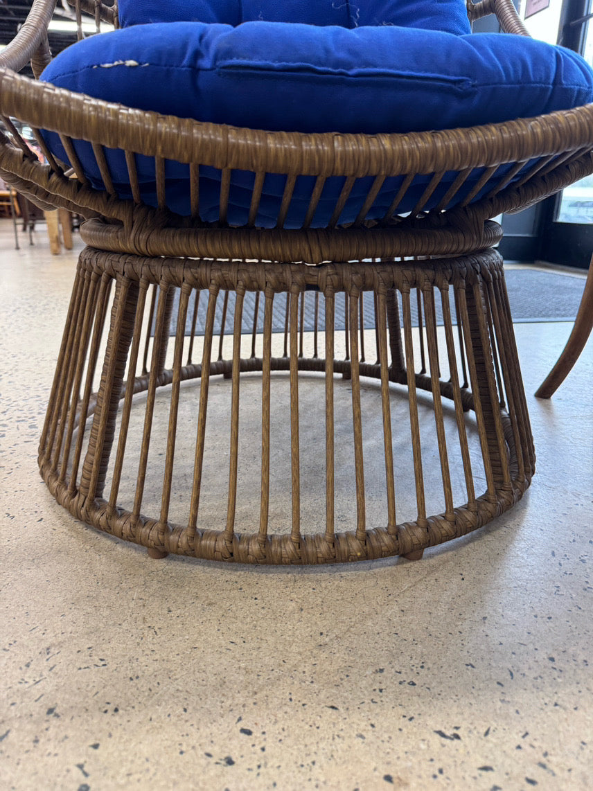 Tan Wicker Chair w/ Blue Cushions