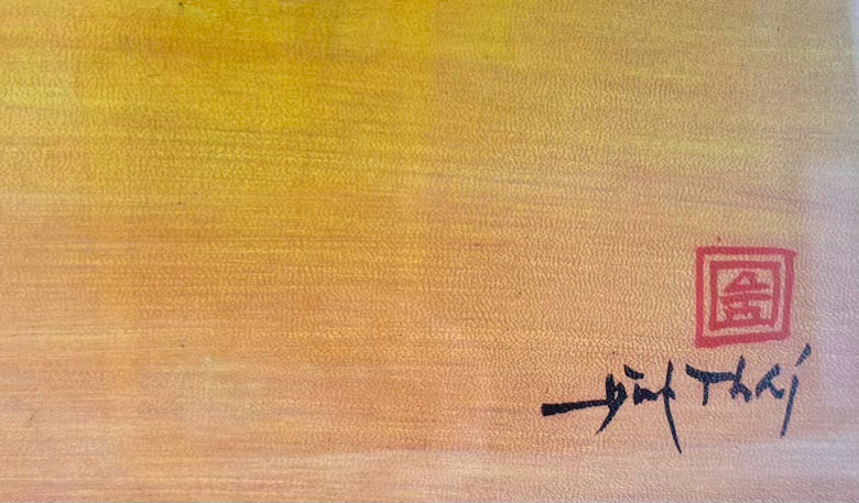 Bicycle on Orange Background in Gold Bamboo Frame Painting