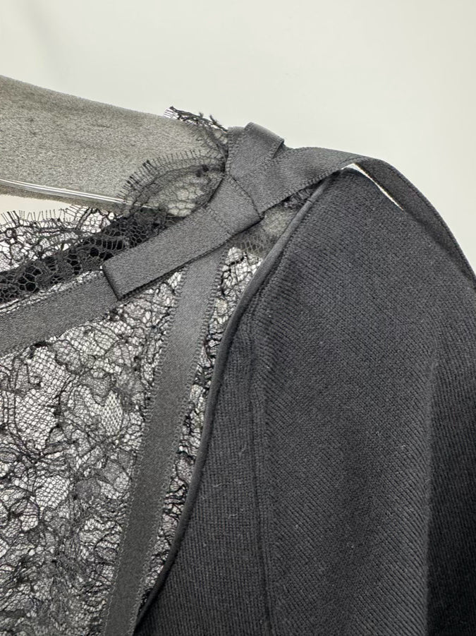 HEIDI WEISEL Size M Black Cashmere Silk Lace Detail Sweater