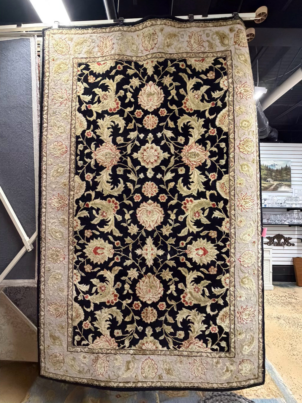 Black, Rust & Cream Floral Area Rug