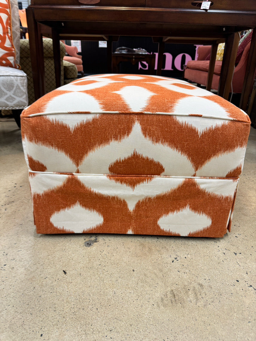 Orange & White Geometric Upholstered Ottoman on Casters