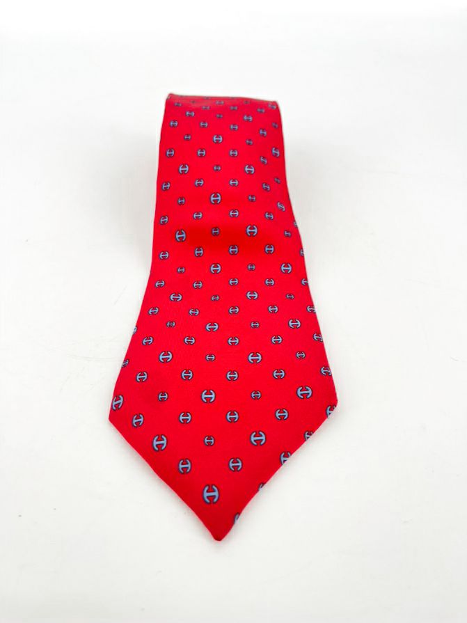 HERMES Red & Blue H Logo Tie