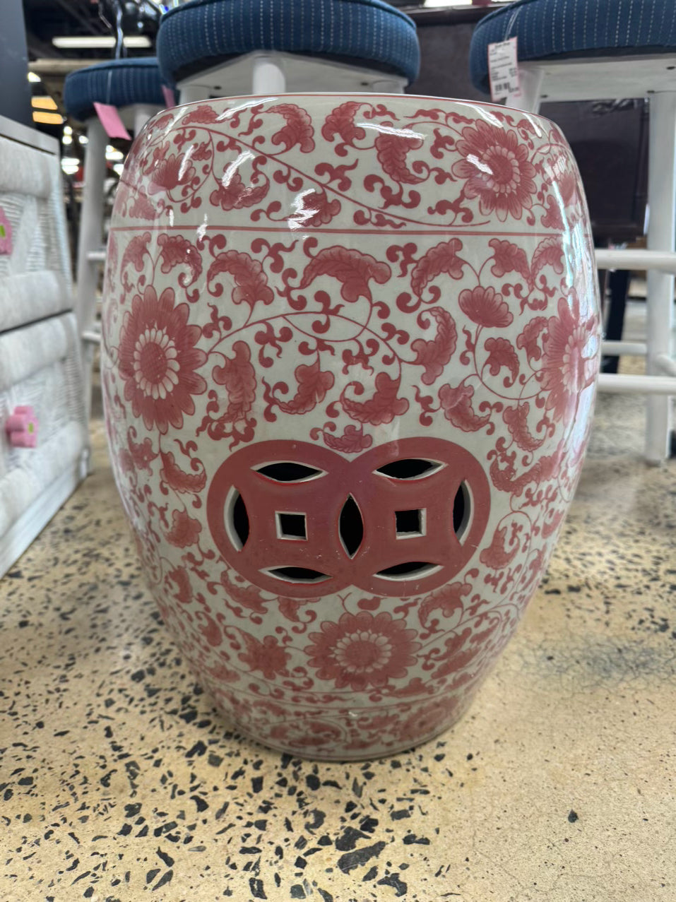 Pink & White Ceramic Garden Stool