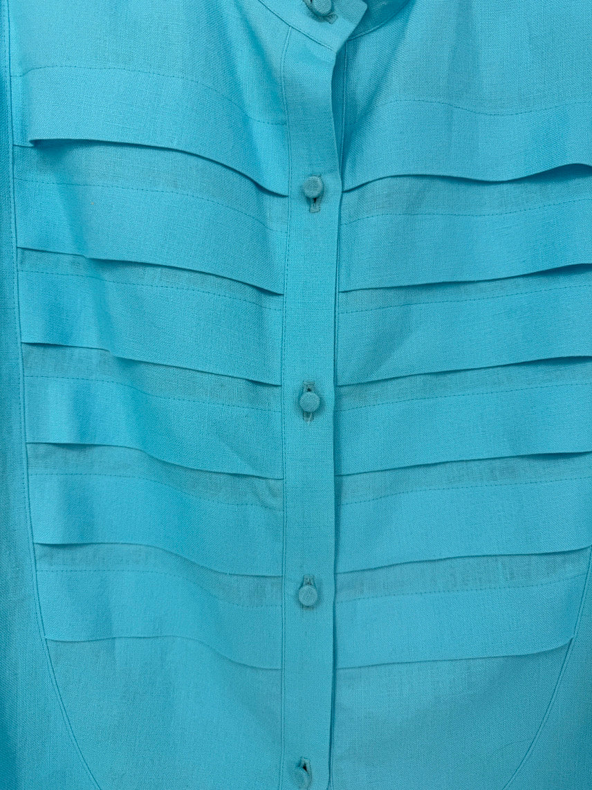LORAIN CROFT Size M Aqua Linen Button Up Top