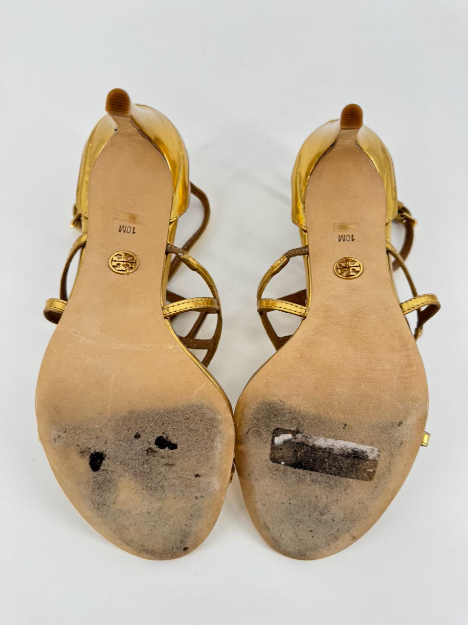 TORY BURCH Size 10 Gold Amalie Metallic Cage Heels