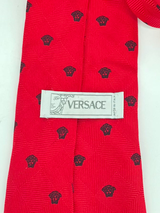 VERSACE Red & Black Medusa Head Silk Tie