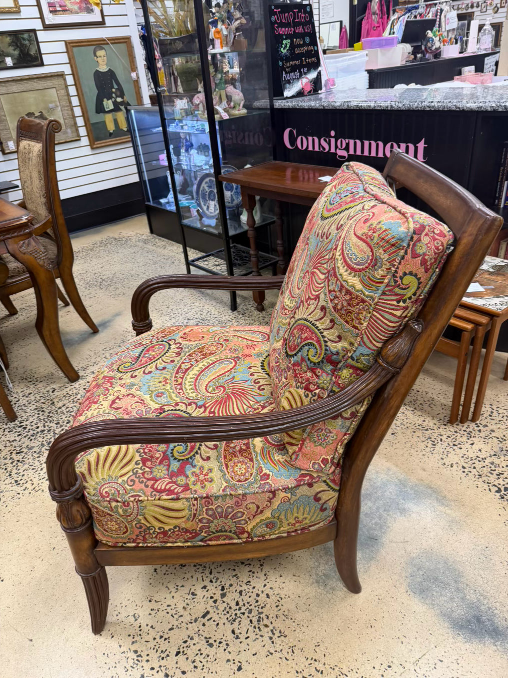 Wood Neo Classical Paisley Print Pair Of Chairs