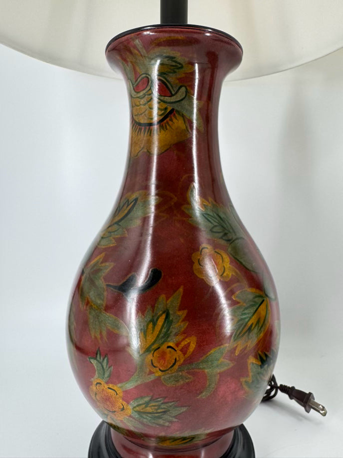 Brick & Green Flowers Ceramic Pair of Lamps