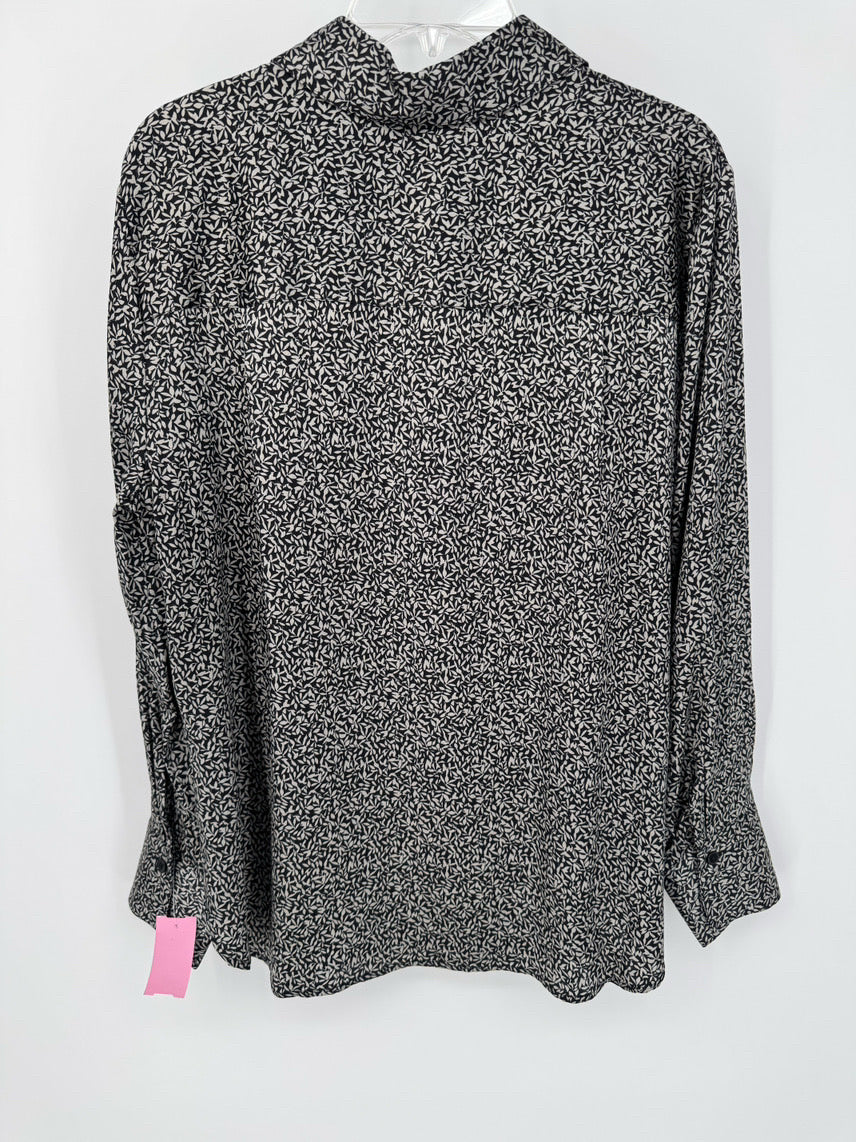 SUNDAYS by WEARESUNDAYS Size L Taupe & Black Print Silk Rez Blouse NWT