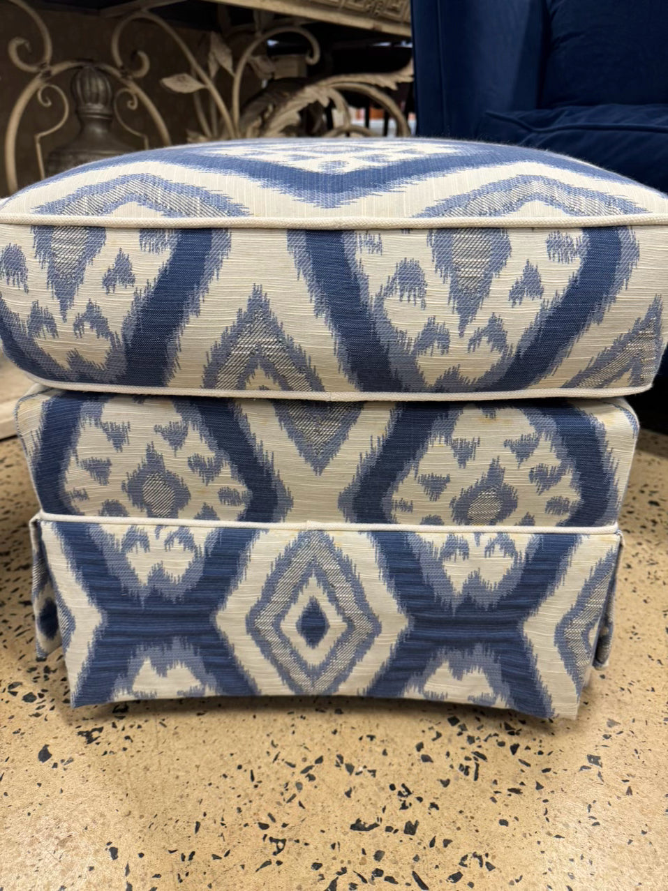 Blue & White Geometric Club Chair & Ottoman