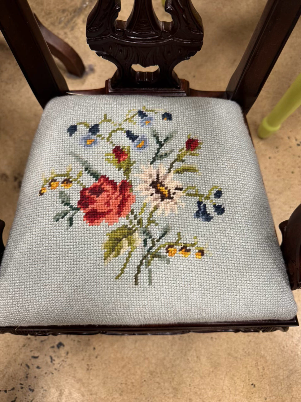 Mahogany & Blue Floral Needlepoint Chippendale Child's Chair