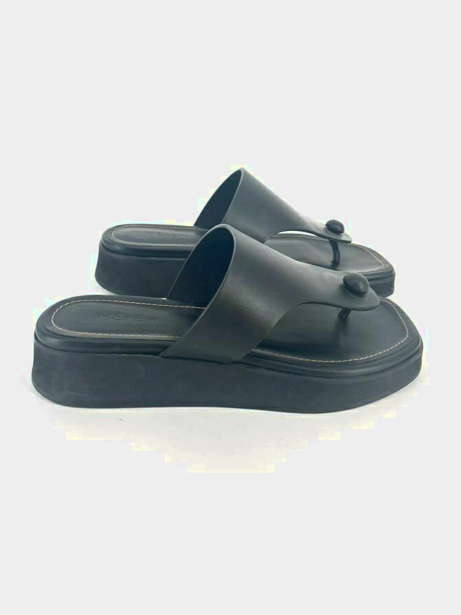 ME + EM Size 38 Black Leather Flip Flops