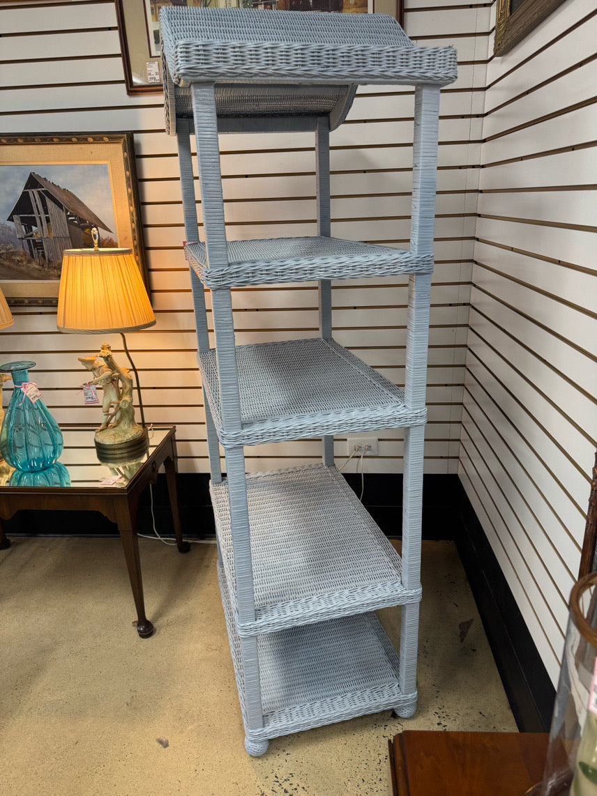Blue Painted Wicker Arched 4-Shelf Etagere