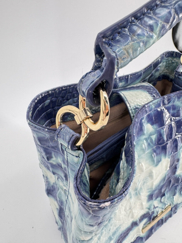 BRAHMIN Aqua Tie-Dye Embossed Leather Bucket Bag