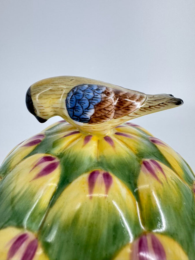 CHELSEA HOUSE Green & Yellow Porcelain Artichoke w/ Bird Box