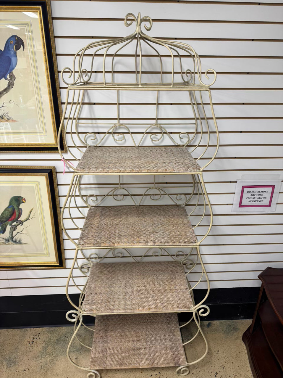 Cream Metal & Wicker Etagere
