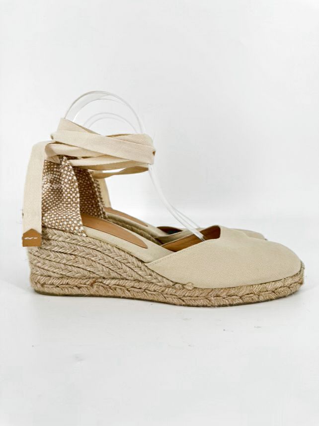 CASTANER Size 41 Natural Textile Wrap Tie Espadrilles