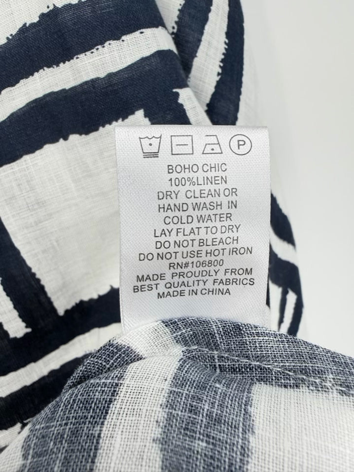 BOHO CHIC Size M White & Navy Linen Tunic NWT