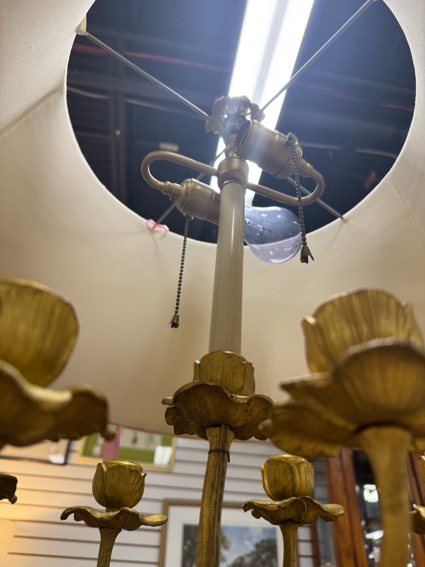 Gold Metal Neoclassical Floral 6-Arm Design Pair of Lamps
