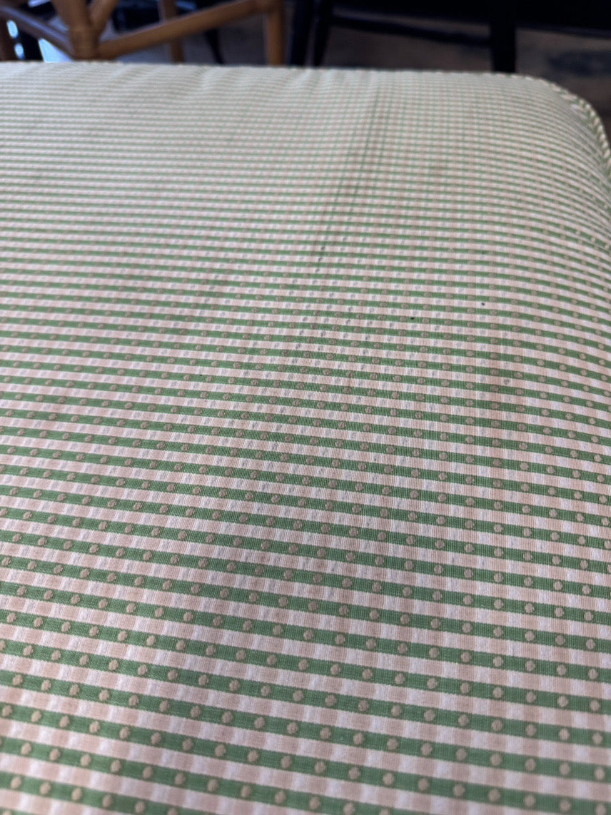 VINTAGE White & Green Wrought Iron Check Upholstered Ottoman