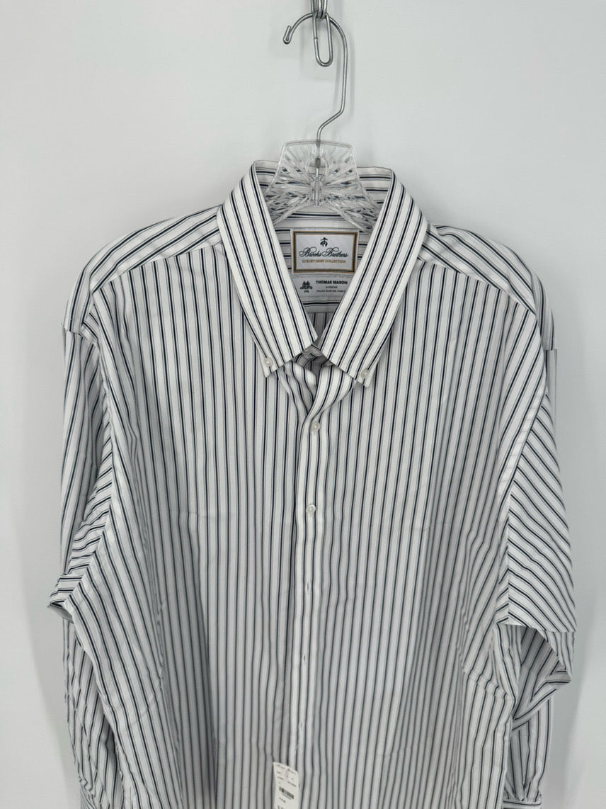 BROOKS BROTHERS Size 35 White Stripe Long Sleeve Shirt NWT