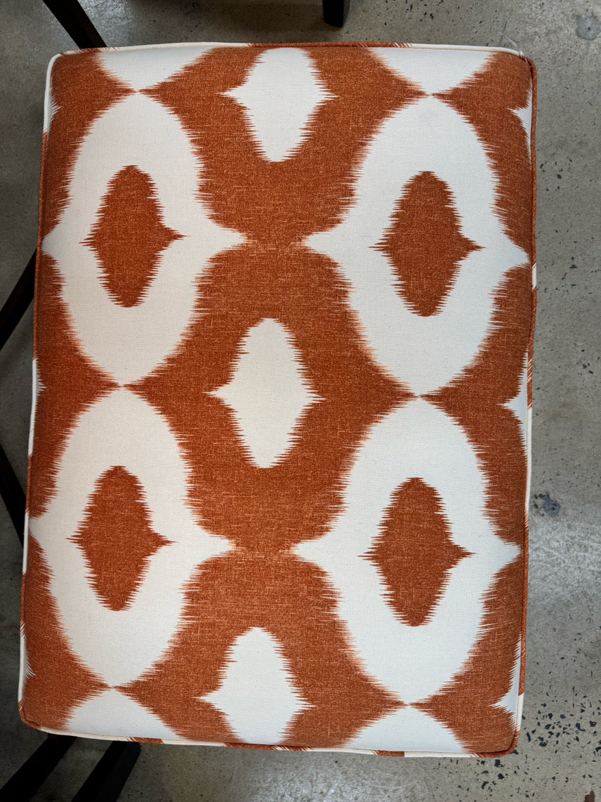 Orange & White Geometric Upholstered Ottoman on Casters