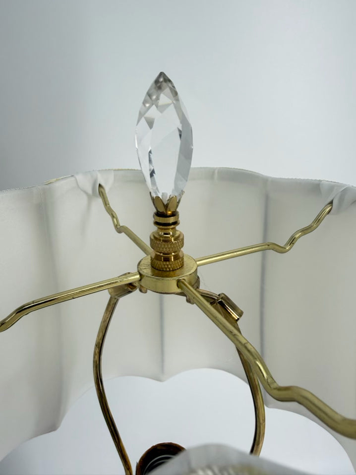 Brass & Crystal Pair Of Lamps w/ Shades